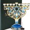 Hand Painted Enamel Menorah Candelabra With Doves And Flowers Design Embellished With Gold Accents And Fine Crystals